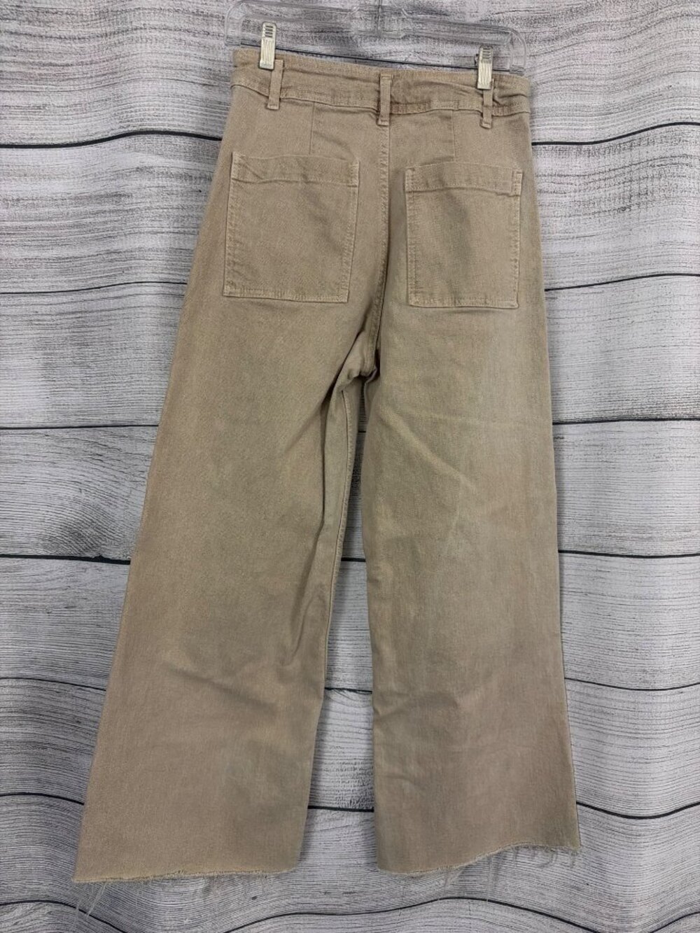 Zara Beige Wide-Leg Cropped Pants With Raw Hem Size 8 - Picture 2 of 3